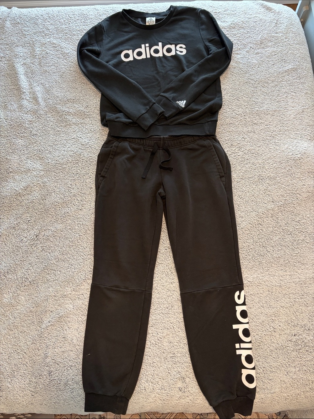 adidas Black Jogger Sweatpants AND Top with White Logo - Kids